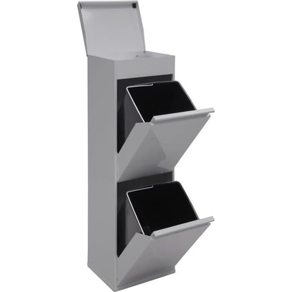 Arregui Top CR222-B Stålåtervinningskärl, selektiv sorteringsbehållare, 2 hinkar, multifunktionsfack, 2x17L (34L) grå