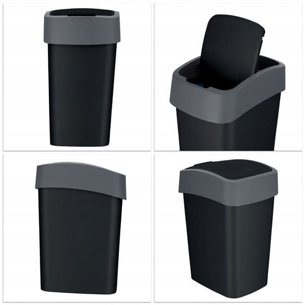 CURVER Soptunna 10L med svänglock - Flip Bin - För kök, kontor, badrum - 18,9 x 23,5 x 35 cm - Svart / Grå