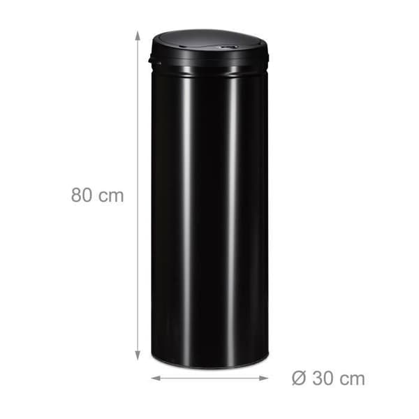 Relaxdays stålkorg 50 liter metall papperskorg 80 cm hög 30 cm diameter automatiskt lock, svart