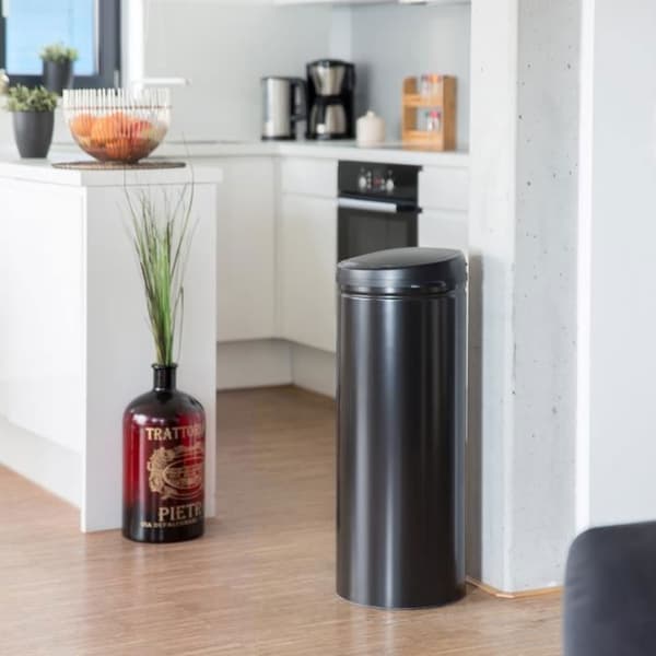 Relaxdays stålkorg 50 liter metall papperskorg 80 cm hög 30 cm diameter automatiskt lock, svart