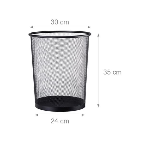 Relaxdays Metallavfallskorg papper korg kontor nät 20 liter, 30 cm Ø, höjd 35 cm, svart