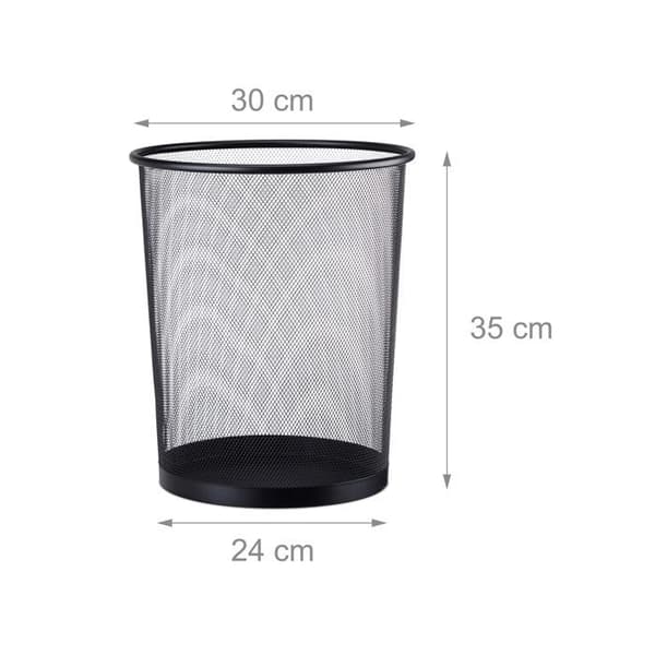 Relaxdays Metallavfallskorg papper korg kontor nät 20 liter, 30 cm Ø, höjd 35 cm, svart