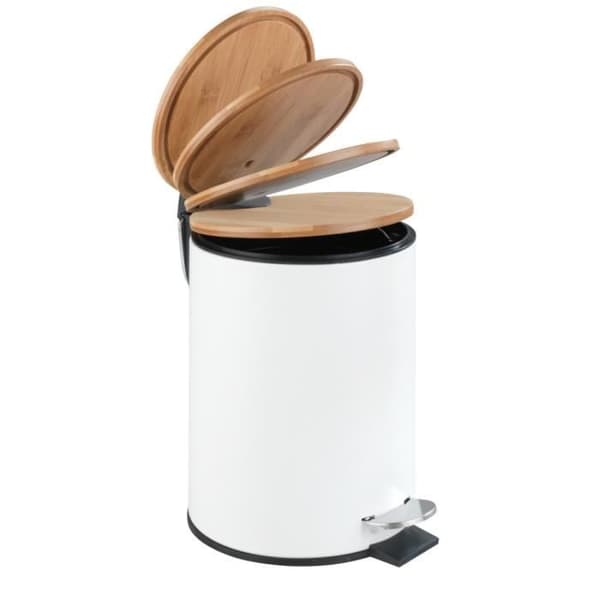 WENKO Liten Badrumskärl Tortona, Pedalmanövrerad badrumskärl med "easy close" fallbroms, 3L, Stål - Bambu