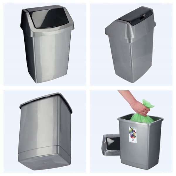 Poubelle Basculante Curver 15L, Grafit, Robust och Elegant Design