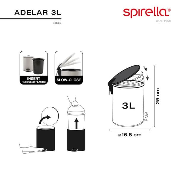 Spirella Poubelle à pédale Acier ADELAR 3L Mörkgrön Matt