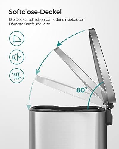 Køkken-pedalspand, 50 l affaldsspand, med indvendig plastikspand, hængslet låg, blød lukning