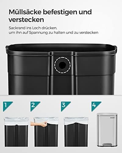 Køkken-pedalspand, 50 l affaldsspand, med indvendig plastikspand, hængslet låg, blød lukning