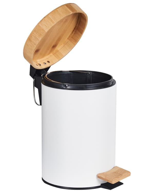 Sett med 2 søppelbøtter Hvit Jern Syntetisk materiale Bambustre 3L Pedal Lokk Moderne design Kjøkken Bad Pedalbøtte