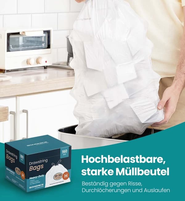 Rootz 30 L skräppåse - papperskorgen - skräpväska - Pullband för enkel stängning - 51 cm x 74 cm