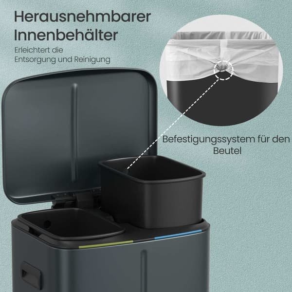 Rootz Dashcan 2x20L affaldsseparationssystem - affaldsspids - metalaffaldsskop - dobbeltrum - 44,4 cm x 40,8 cm x 60,2 cm