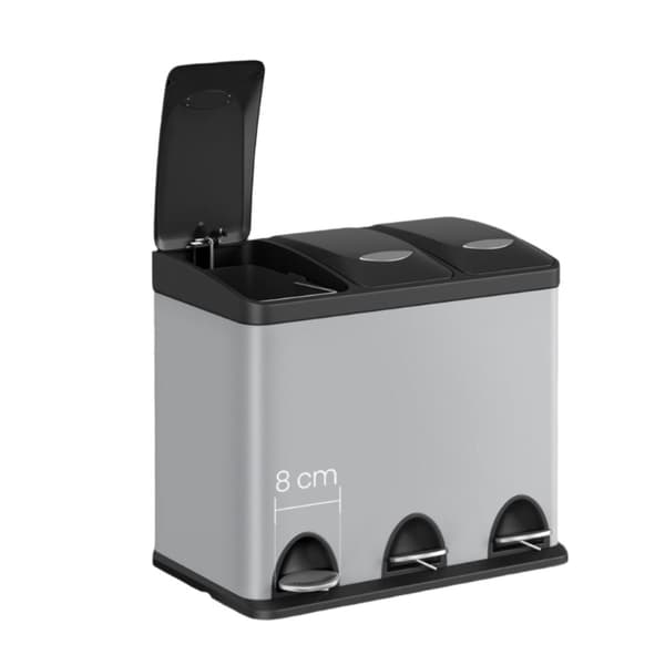 Rootz Dash Can Kitchen 3 x 8L - Kompakt avfallsbink - Småkapacitet Garbaget - Stål och plast - 47x28x39,5 cm, totalt 63,5 cm hög