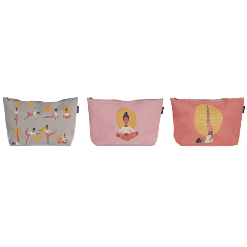 Toilet Bag DKD Home Decor Grey Pink Coral Modern (31 x 9 x 21 cm) (3 pcs)