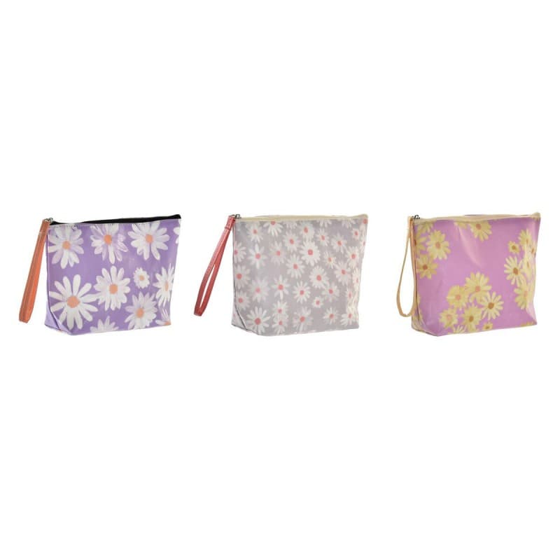 Toilet Bag DKD Home Decor Orange Light grey Flowers Light mauve (20 x 6 x 13 cm) (3 Units)