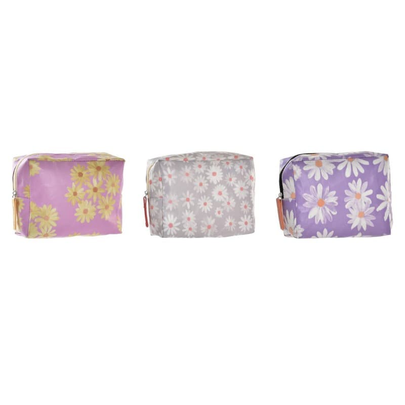 Toilet Bag DKD Home Decor Orange Light grey Flowers Light mauve (15 x 6 x 12 cm) (3 Units)