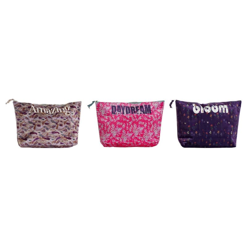 Toilet Bag DKD Home Decor Beige Pink Lilac Polyester Velvet Multicolour Shabby Chic (33 x 8 x 21 cm) (3 pcs)