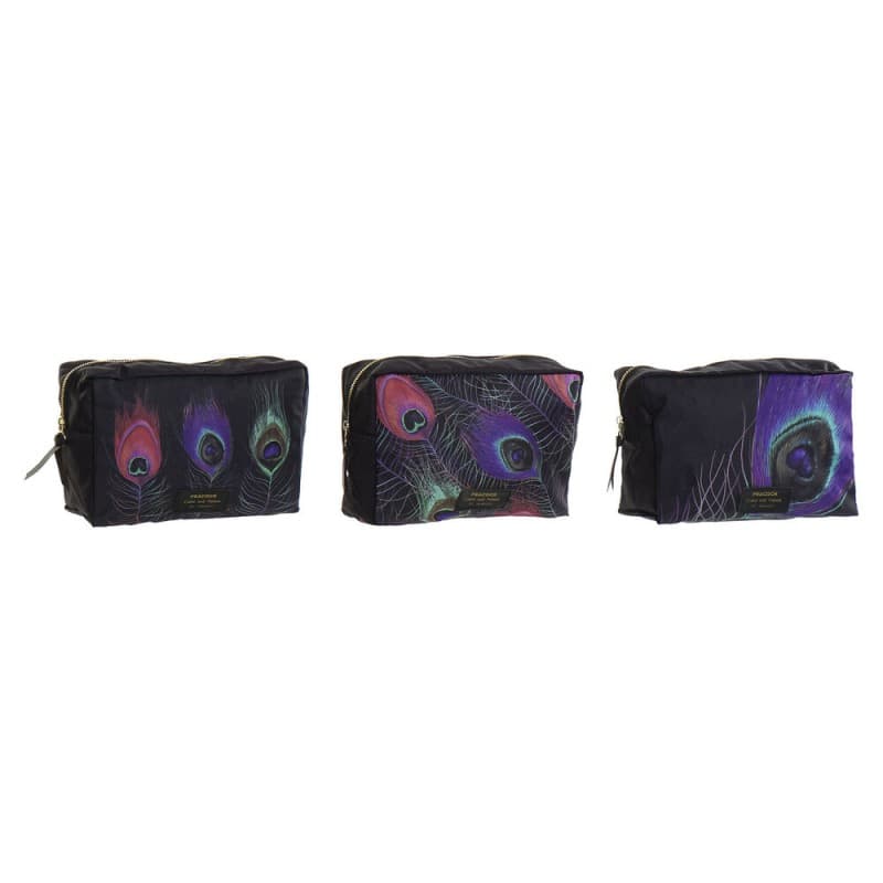 Toilet Bag DKD Home Decor Black Pink Polyester Polyurethane Multicolour Nylon Glam (3 pcs) (20 x 8 x 14 cm)