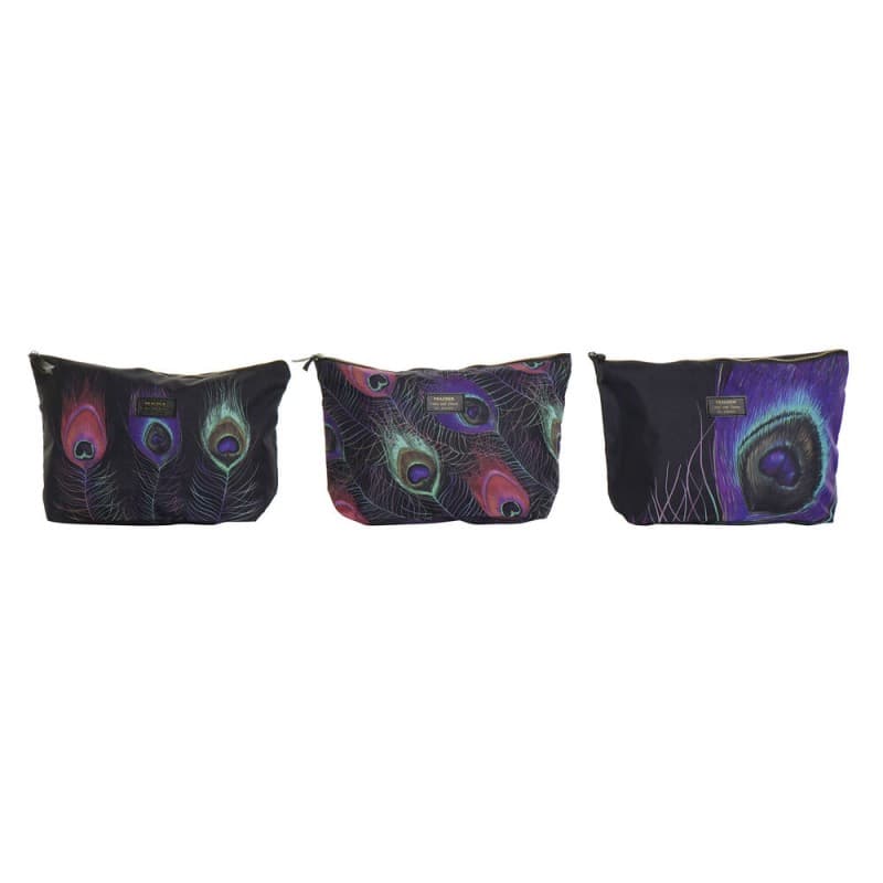 Toilet Bag DKD Home Decor Black Pink Polyester Polyurethane Multicolour Nylon Glam (33 x 8 x 21 cm) (3 pcs)