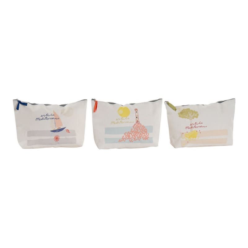 Toilet Bag DKD Home Decor White Polyester Canvas (3 pcs) (30 x 8 x 21 cm)