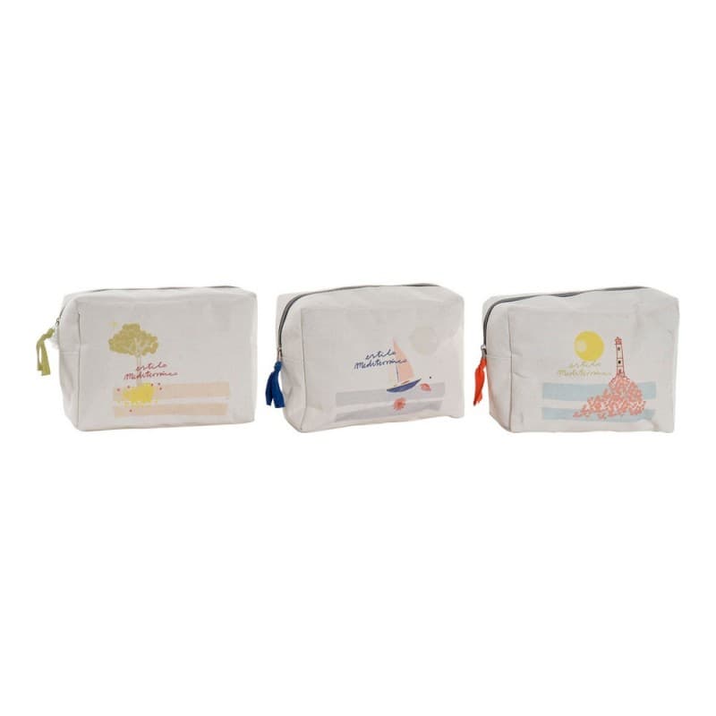 Toilet Bag DKD Home Decor White Polyester Canvas (3 pcs) (20 x 8 x 14 cm)