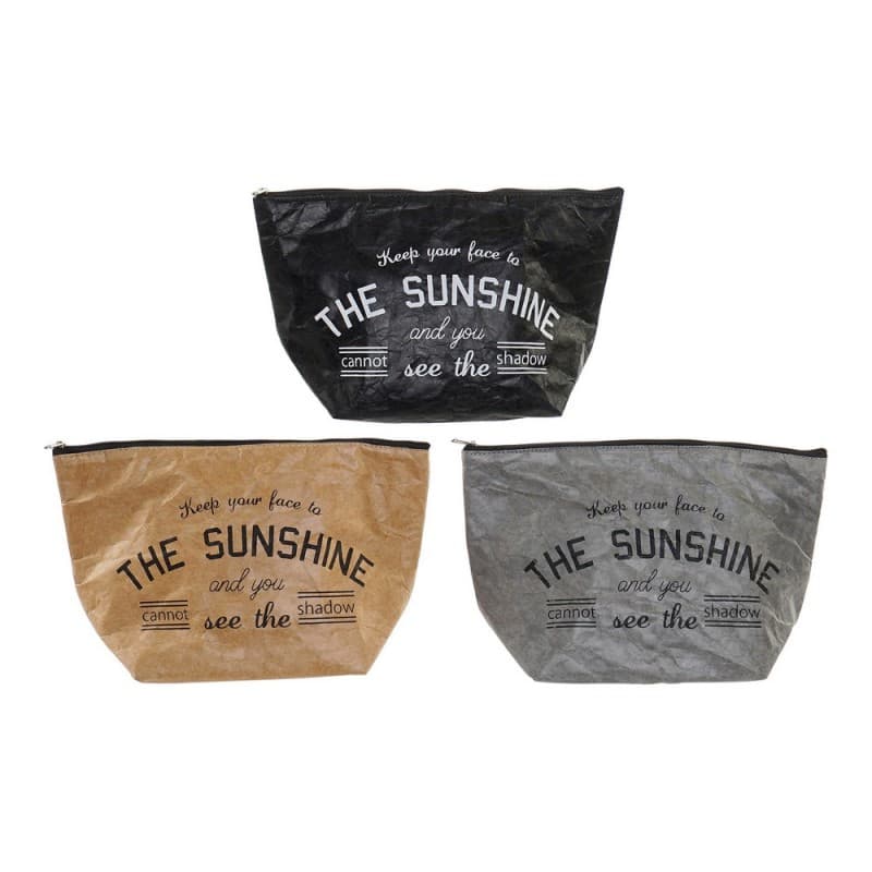Toilet Bag DKD Home Decor The Sunshine Brown Black Grey Paper Vintage (3 pcs) (30 x 12 x 19 cm)