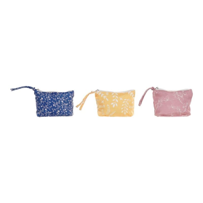 Toilet Bag DKD Home Decor Yellow Pink Cotton Navy Blue (3 pcs) (17 x 6 x 13 cm)