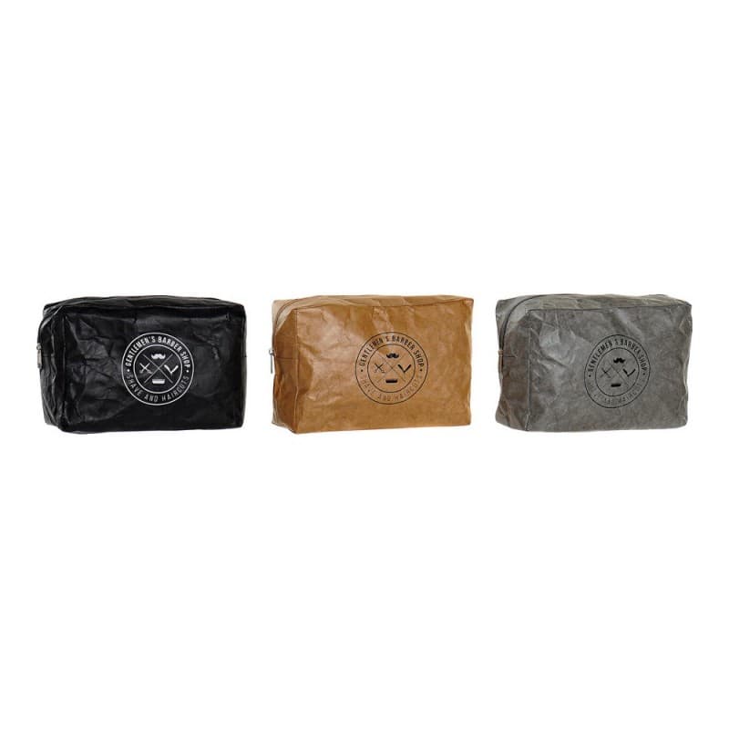 Toilet Bag DKD Home Decor Black Grey Paper Vintage Camel (3 pcs) (20 x 8 x 14 cm)