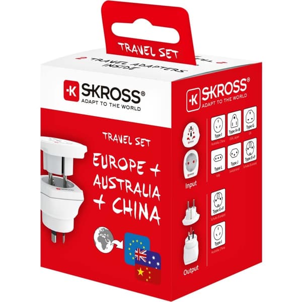 SKROSS Reiseadapter Combo Verden til Australia/Kina + Europa Jord
