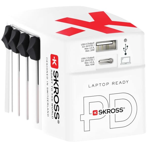 SKROSS World USB Charger AC45PD USB-C PD + USB-A 45W Hvid