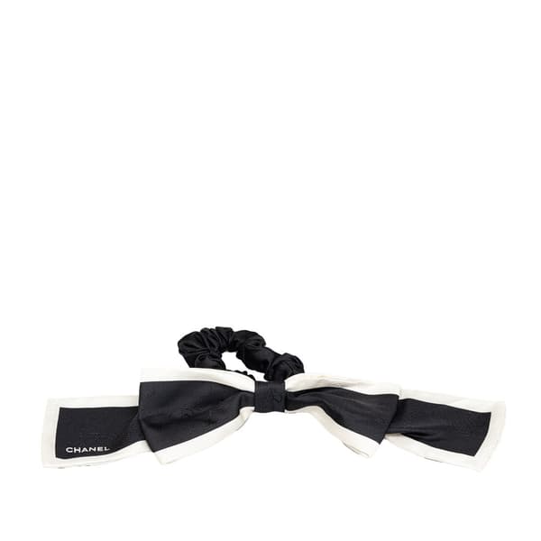 Pre-owned Chanel Silk CC Bow Scrunchie Black
