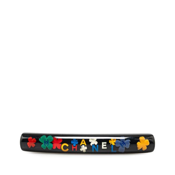 Pre-owned Chanel Resin CC Clover Hair Barrette Black