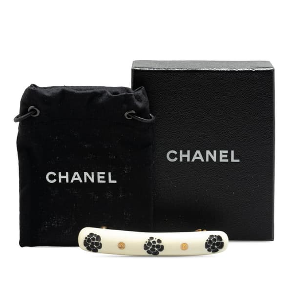 Pre-owned Chanel Resin CC Camellia Hair Barrette White