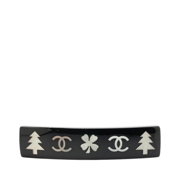 Pre-owned Chanel Resin CC Camellia Hair Barrette Black