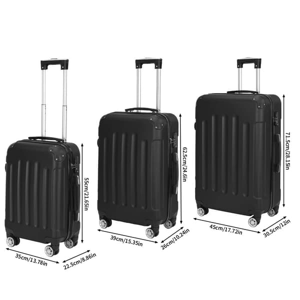 Rullende Bagagesæt, 3-Størrelse Kollektion, TSA Lås, Spinner Hjul,3-størrelsessæt, sort