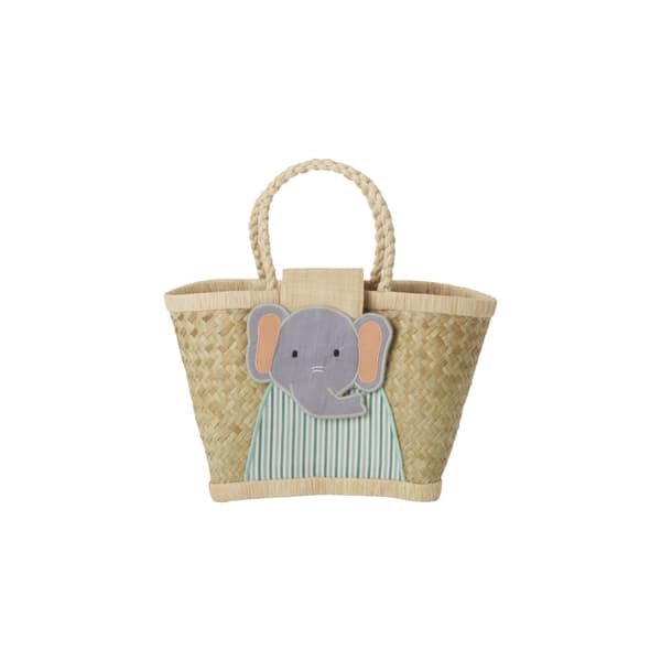 RICE Raffia-väska för barn med elefantknäppning - (KIBAG-ELEP)