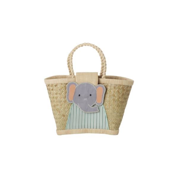 RICE Raffia-väska för barn med elefantknäppning - (KIBAG-ELEP)