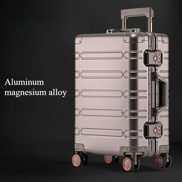 Aluminium-Magnesium Legerings Resväska, Snurrhjul, Säkert Låssystem,Titanium guld, 24 tum