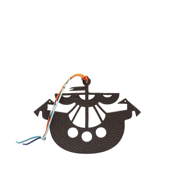Pre-owned Hermès Leather Petit H Boat Bag Charm Brown