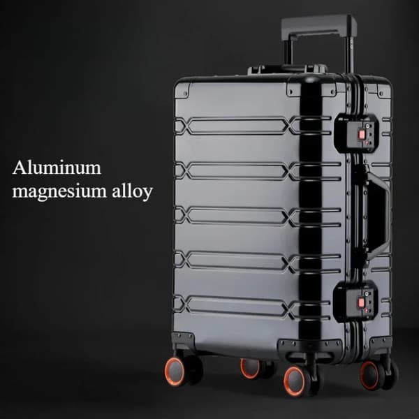 Aluminium-Magnesium Legerings Resväska, Snurrhjul, Säkert Låssystem,svart, 24 tum