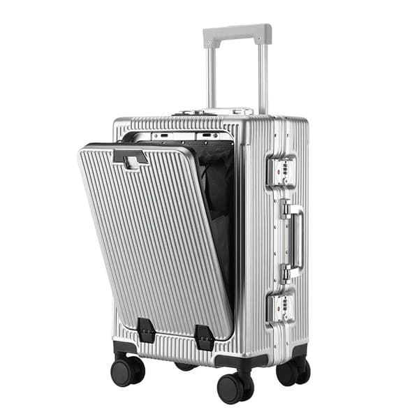 Rullende bagage, holdbart ABS-materiale, frontåbningsdesign,sølv, 24 tommer