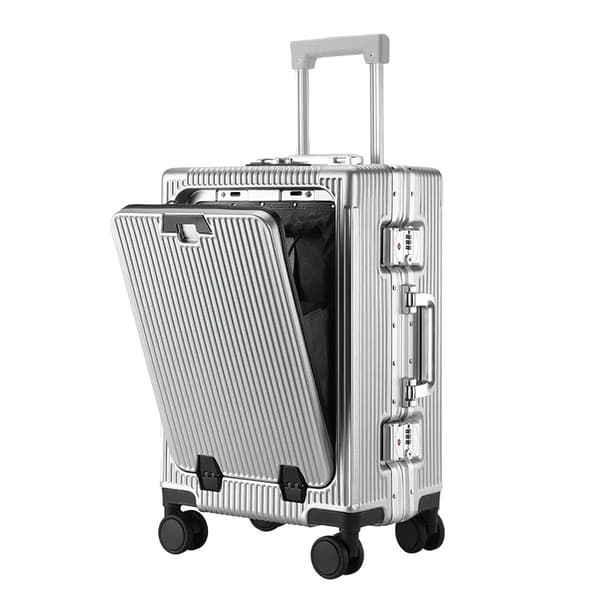 Rullende bagage, holdbart ABS-materiale, frontåbningsdesign,sølv, 24 tommer
