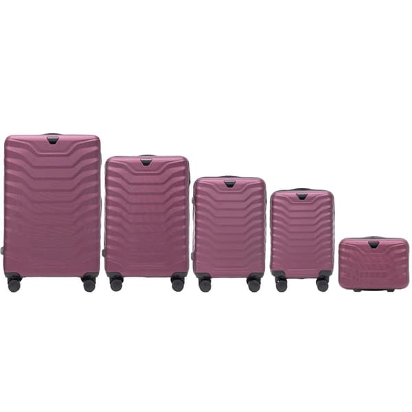Set med 5 WINGS PEAFOWL resväskor, hållbar ABS-konstruktion, elegant design,Röd