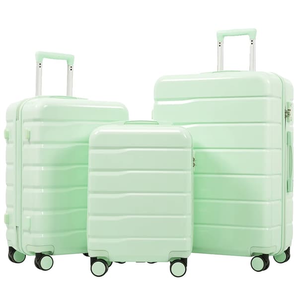 3-delat resväska set, hållbart ABS+PC-material, TSA-lås,grön