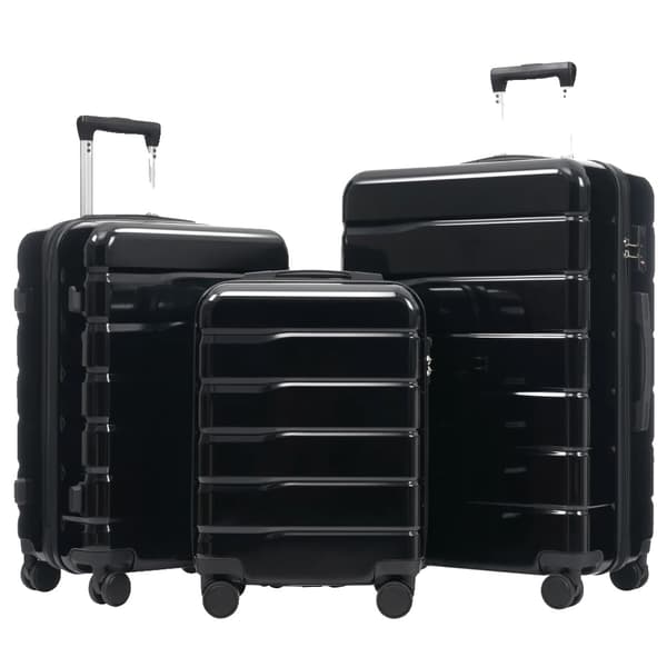 3-delat resväska set, hållbart ABS+PC-material, TSA-lås,svart