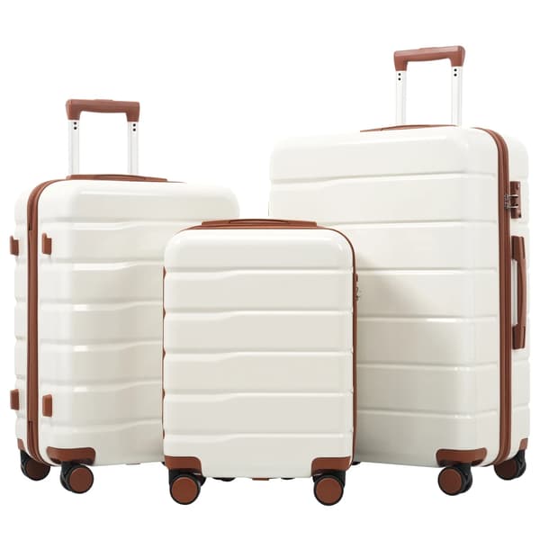 3-delat resväska set, hållbart ABS+PC-material, TSA-lås,Brun och vit