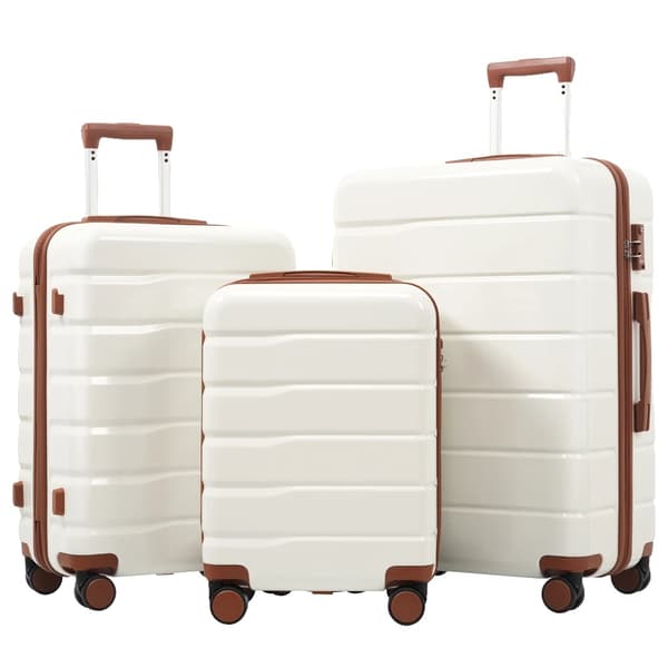 3-delat resväska set, hållbart ABS+PC-material, TSA-lås,Brun och vit