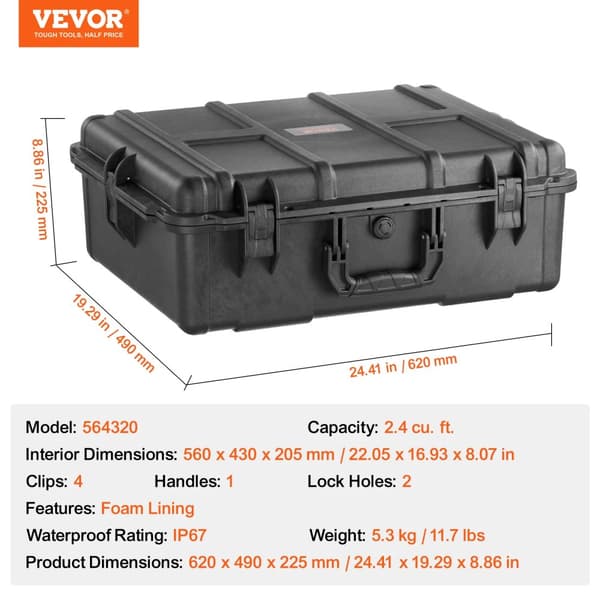 Vejrbestandig hård kasse, IP67 vandtæt rating,2.4 cu.ft 1 håndtag