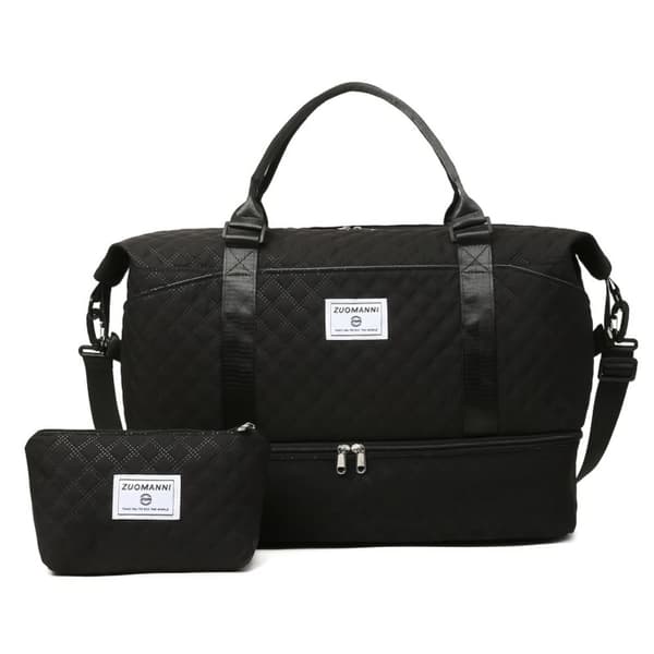Duffle Bag Set, Skofack, Inkluderar Kosmetikkåpa, Rutig Mönster,Svart