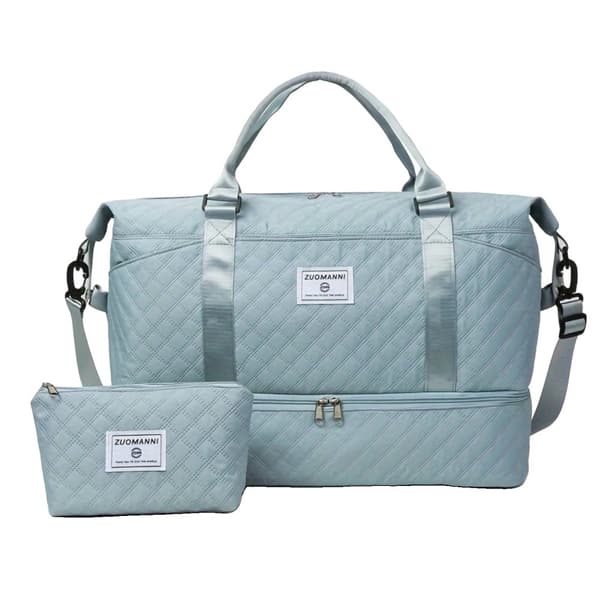 Duffle Bag Set, Skofack, Inkluderar Kosmetikkåpa, Rutig Mönster,Blå