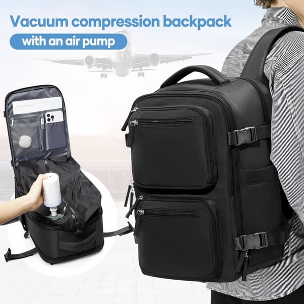 Reserucksack, Vakuumkompression, Unisexdesign, Mjuk ryggtyp,svart