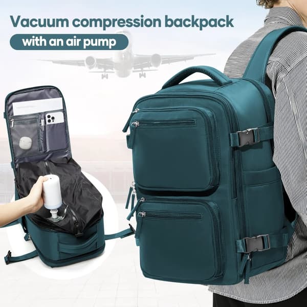 Reserucksack, Vakuumkompression, Unisexdesign, Mjuk ryggtyp,grön